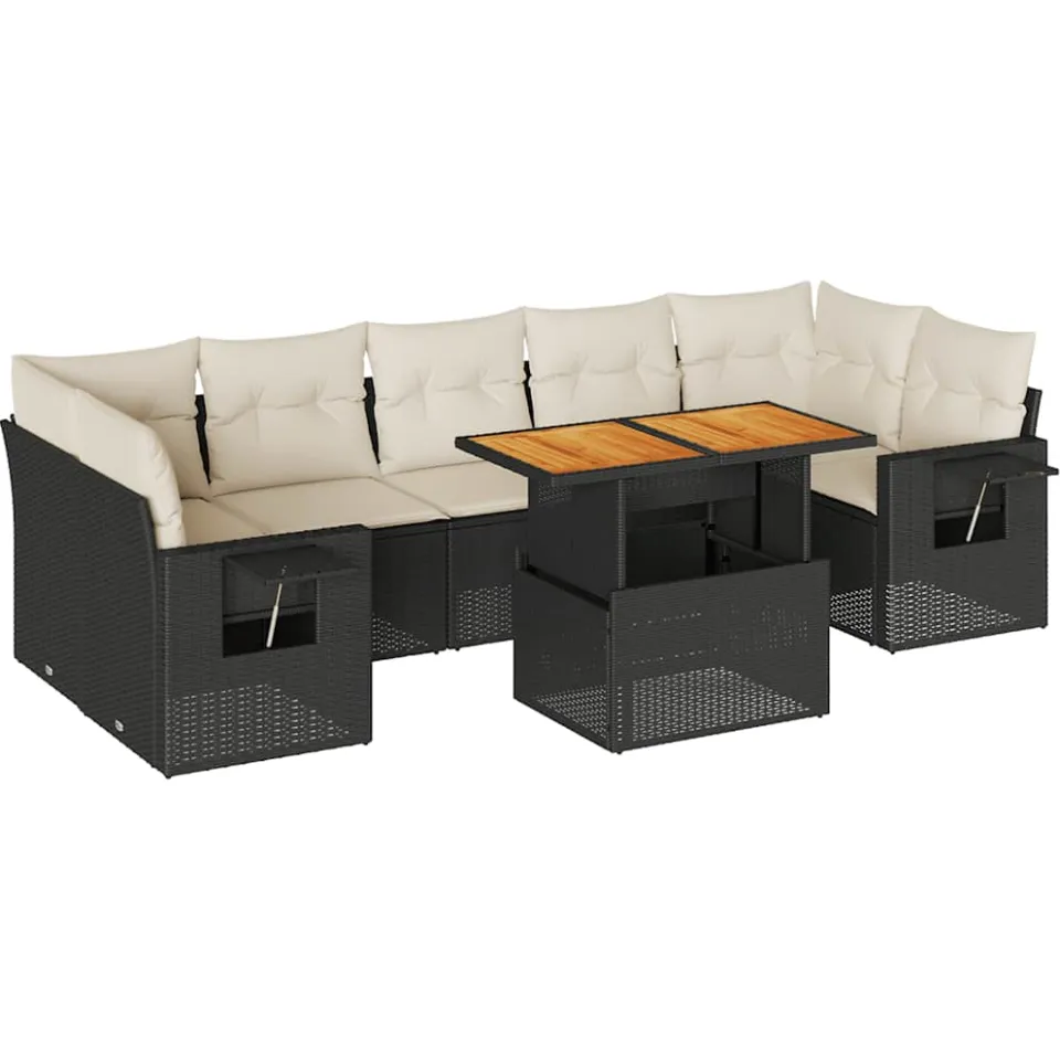 vidaXL 8-delige Loungeset met kussens poly rattan zwart, foto 3