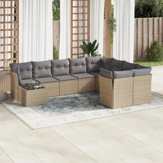 vidaXL 10-delige Loungeset met kussens poly rattan beige, foto 2