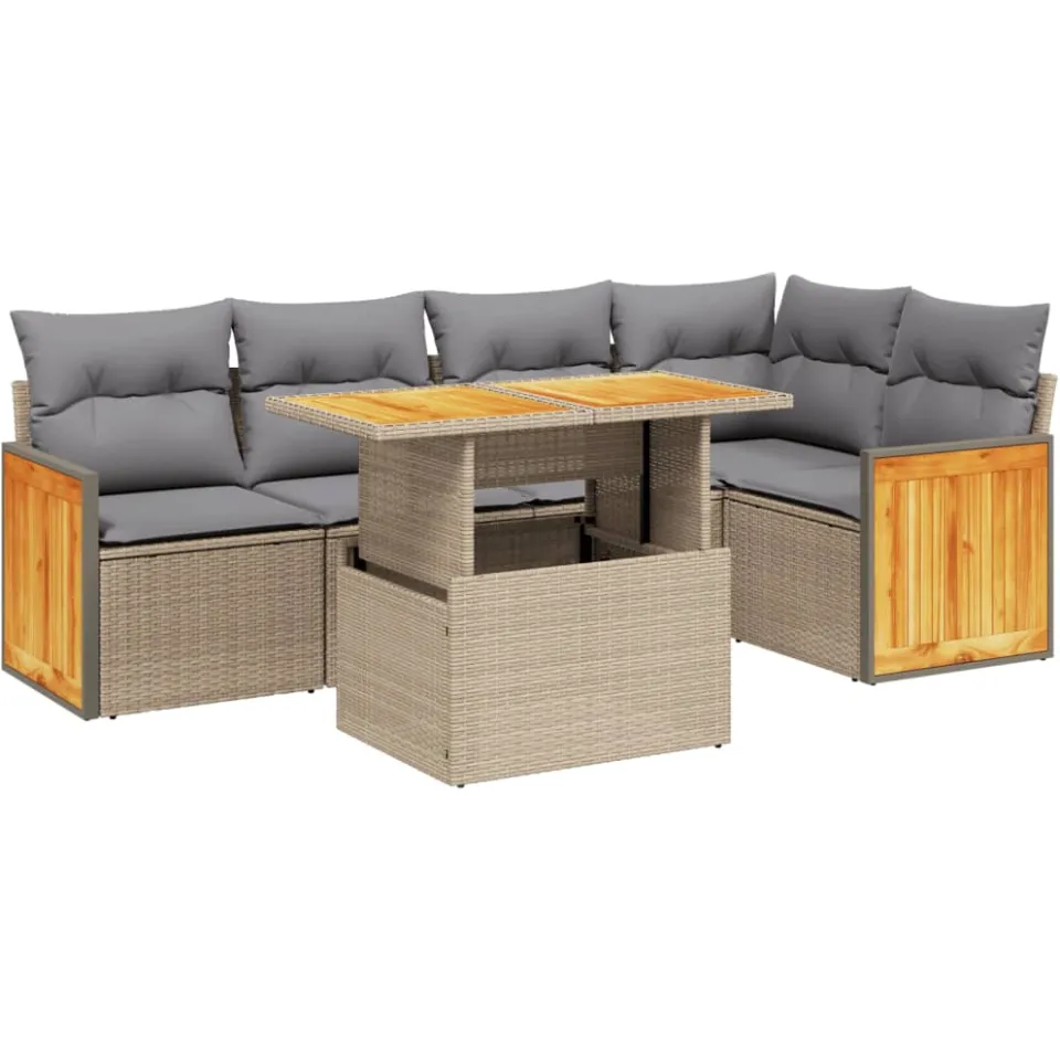 vidaXL 6-delige Loungeset met kussens poly rattan beige, foto 3
