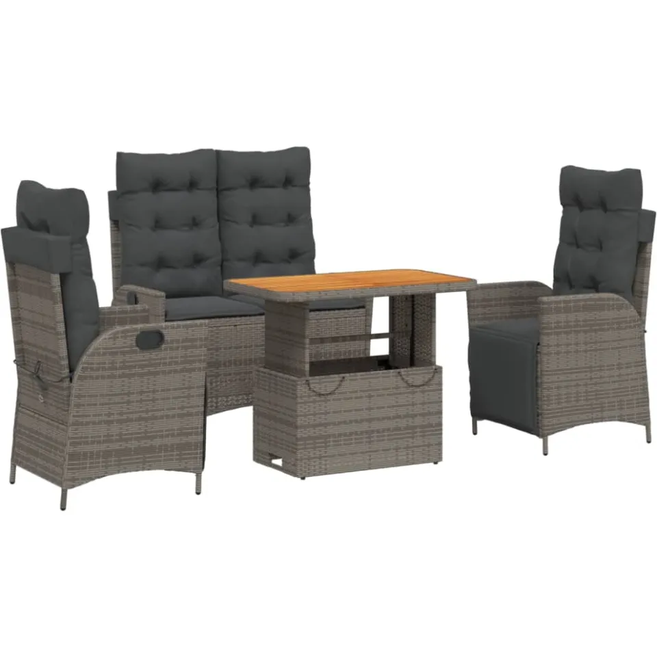 vidaXL 4-delige Tuinset met kussens poly rattan grijs