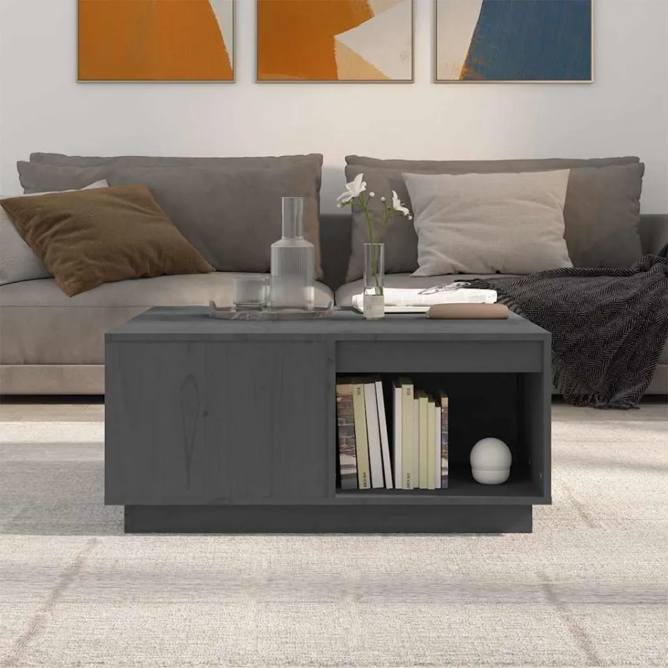 vidaXL Salontafel 80x81x36,5 cm massief grenenhout grijs, foto 2