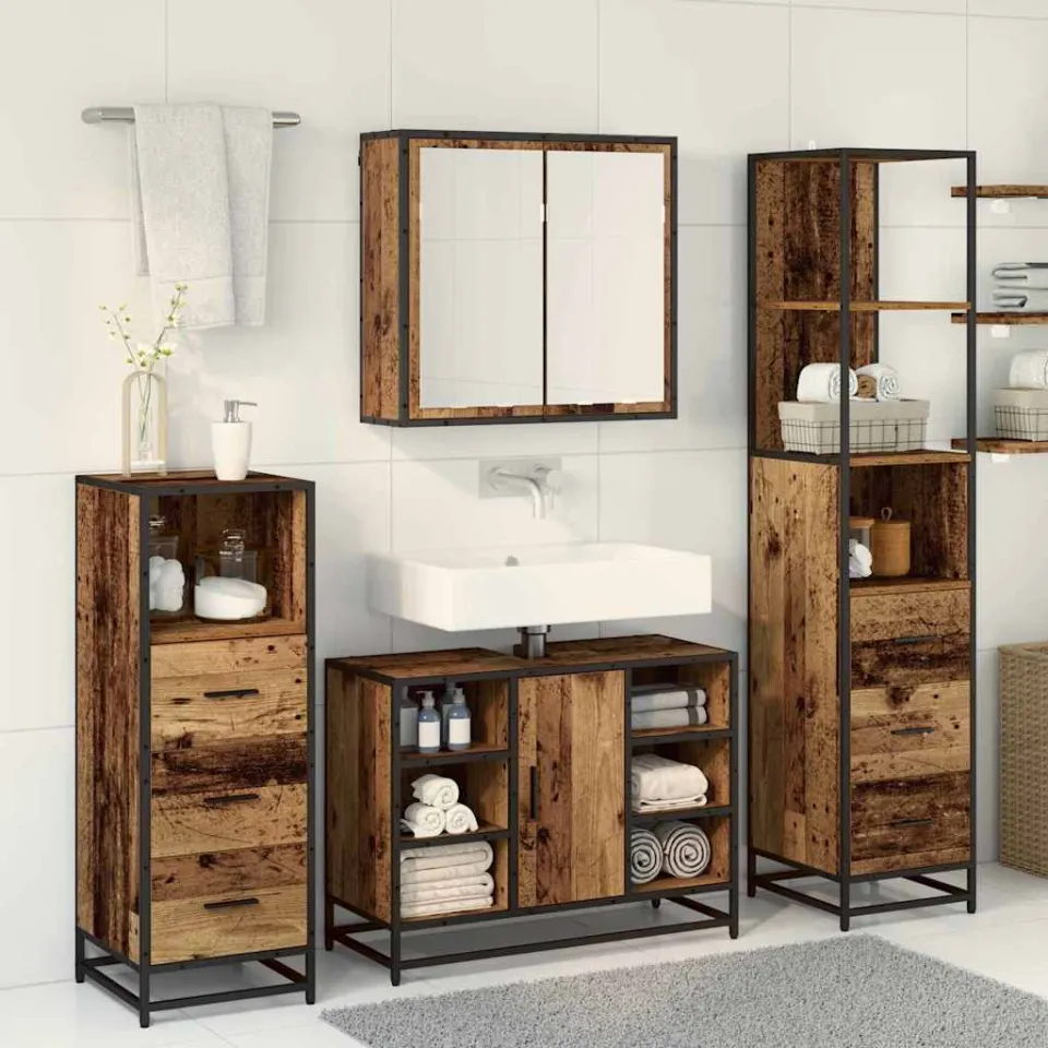 vidaXL Badkamermeubelset 4 st Oud Hout 80 x 33 x 60 cm Bewerkt hout bruin, foto 4