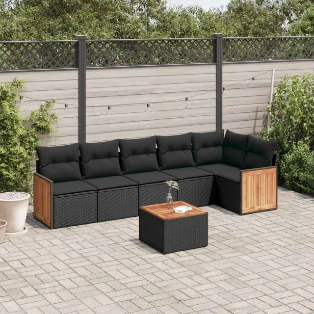 vidaXL 7-delige Loungeset met kussens poly rattan zwart, foto 2