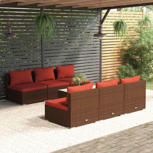 vidaXL 7-delige Loungeset met kussens poly rattan bruin, foto 2