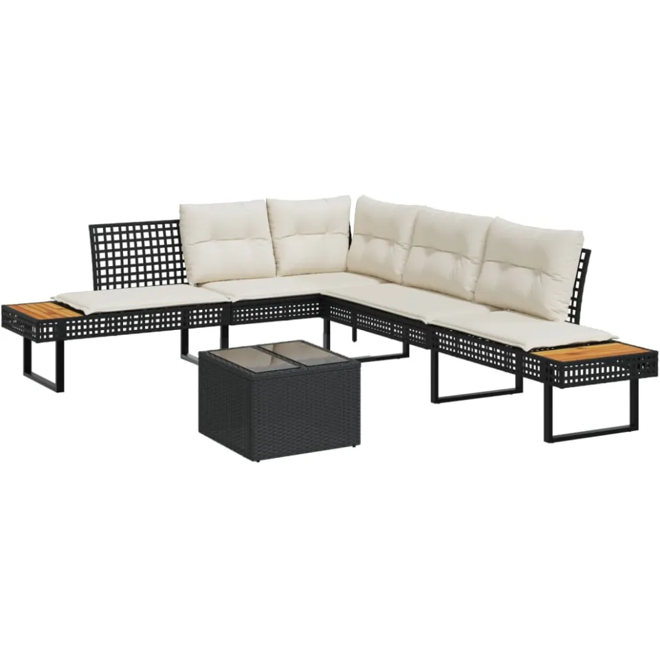 vidaXL 2-delige Loungeset met kussens poly rattan en glas zwart, foto 3