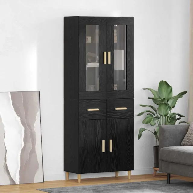 vidaXL Hoge kast Zwart Eiken 69,5 x 34 x 180 cm Bewerkt hout