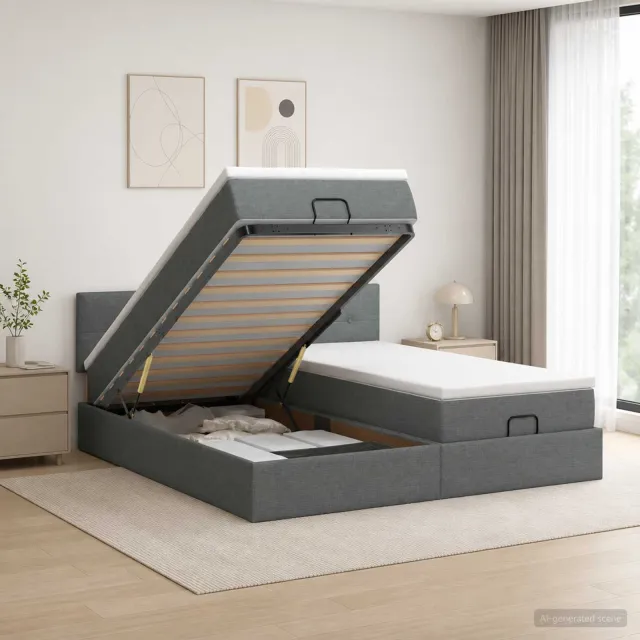 vidaXL Ottoman bed met matras met hoofdeinde 2 st Donkergrijs Stof