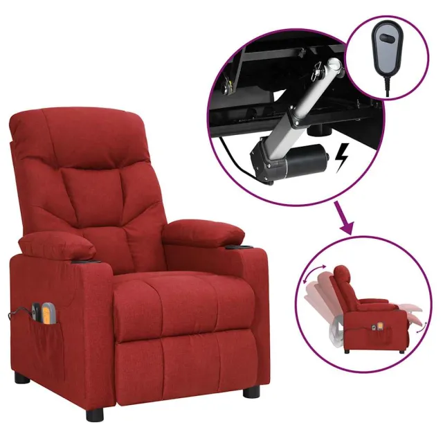 vidaXL Massagestoel elektrisch stof wijnrood, foto 2