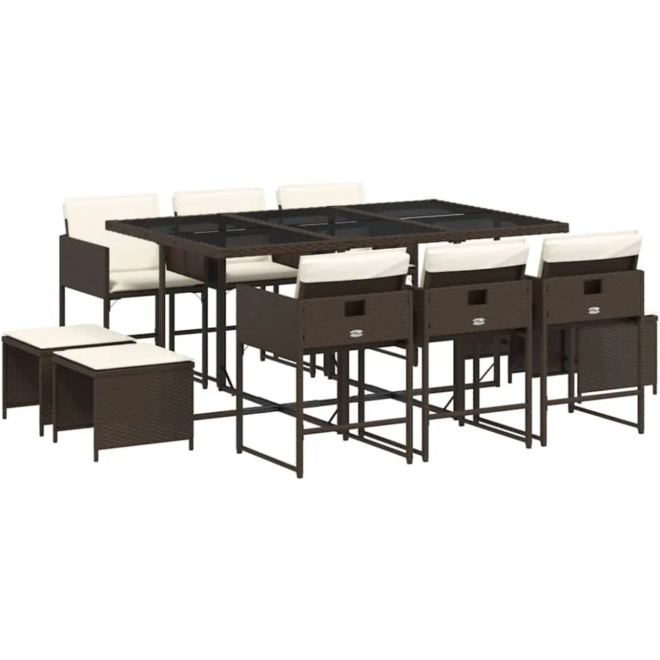 vidaXL 11-delige Tuinset met kussens poly rattan bruin, foto 3
