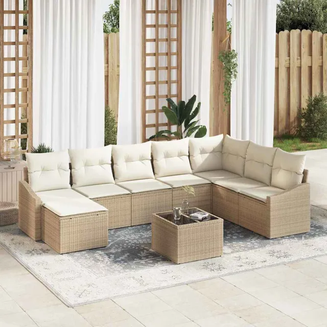 vidaXL Bankstel 9 st Beige poly rattan, foto 2