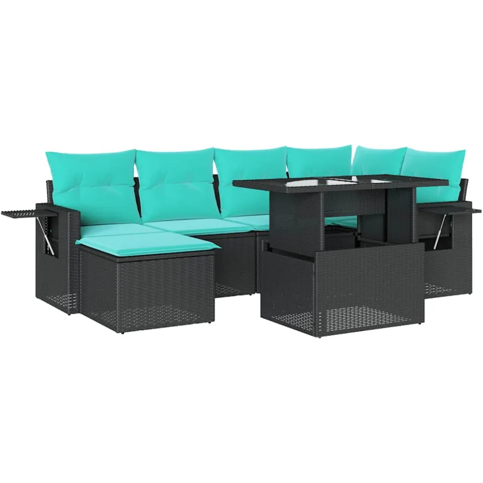 vidaXL 7-delige tuinbankset met kussens van zwart polyrotan, foto 3