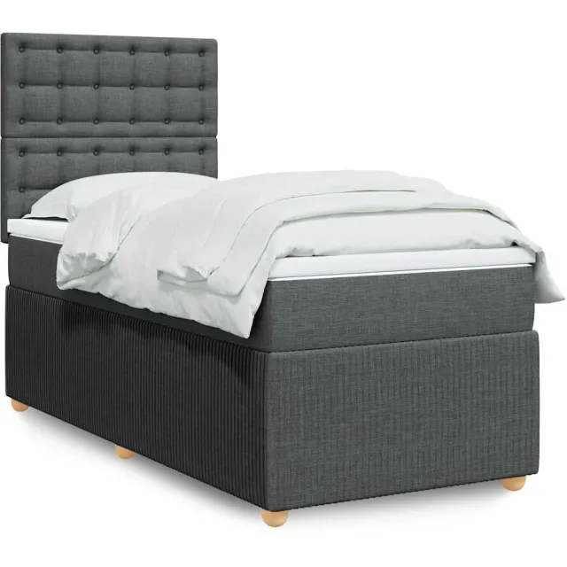 vidaXL Boxspring met matras stof donkergrijs 100x200 cm grijs