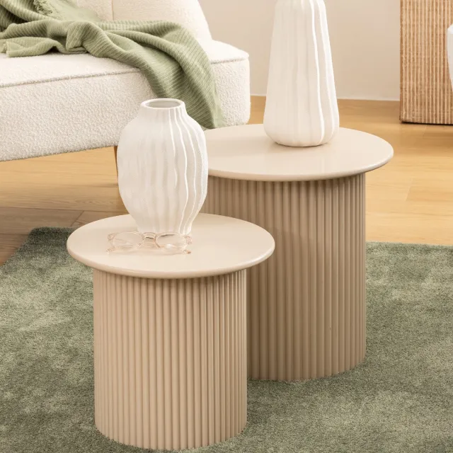 Atmosphera Eino Bijzettafels - Ø40xH38cm - Set van 2 stuks - Beige