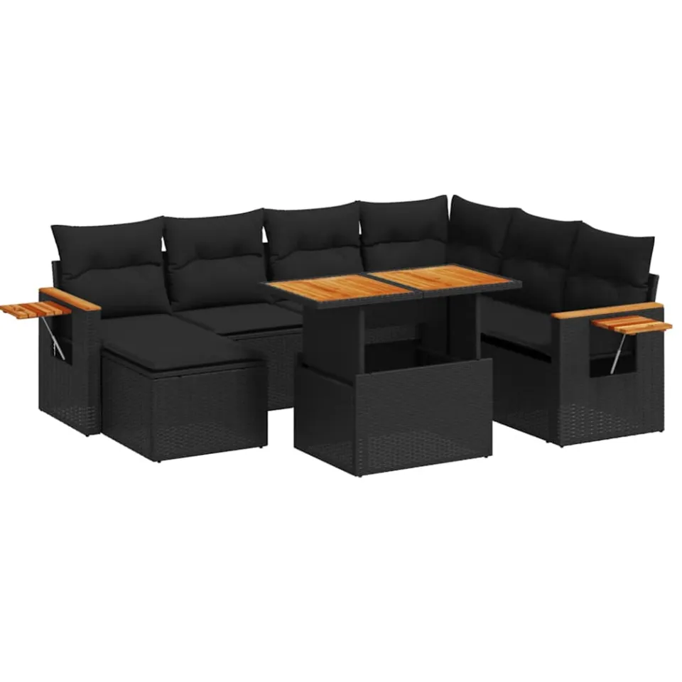 vidaXL 8-delige Loungeset met kussens poly rattan zwart, foto 3