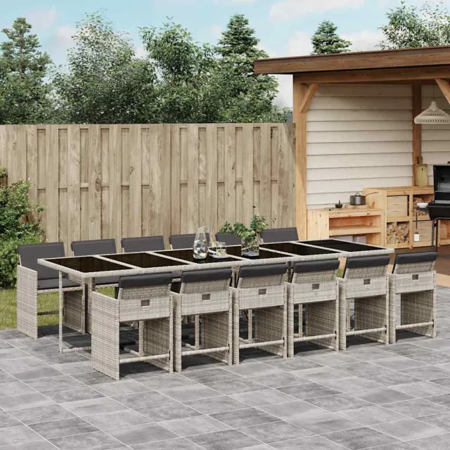 vidaXL 13-delige Tuinset met kussens poly rattan lichtgrijs grijs, foto 2