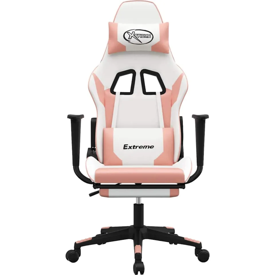 vidaXL Gamestoel met voetensteun kunstleer wit en roze