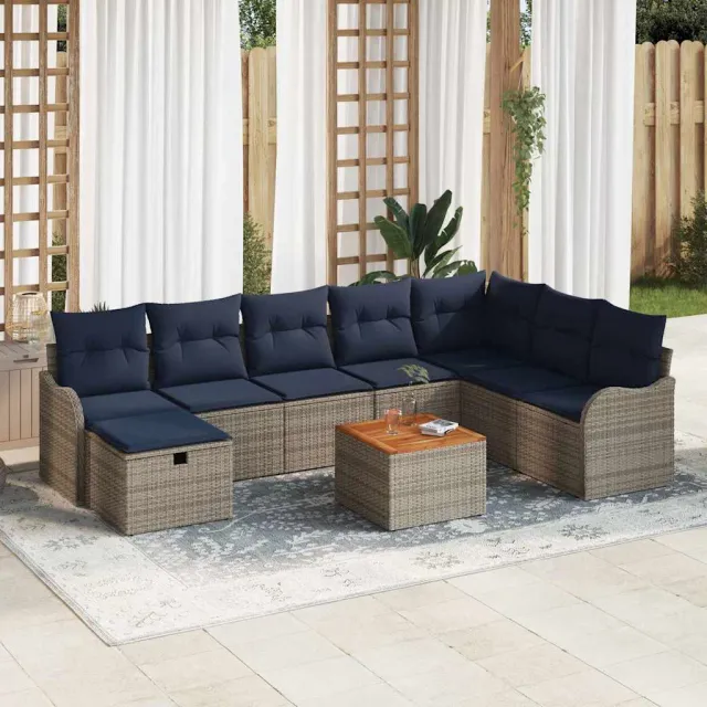 vidaXL Tuinbankenset 9 st Grijs poly rattan, foto 2