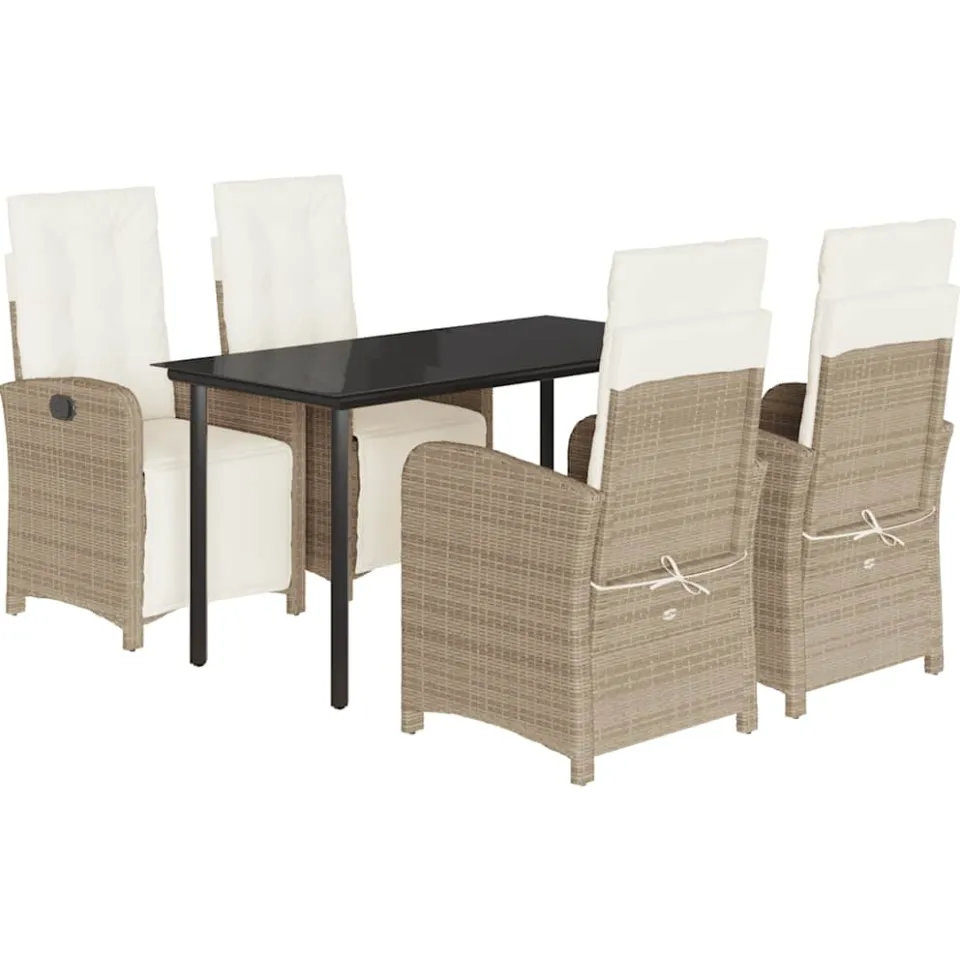 vidaXL 5-delige Tuinset met kussens poly rattan beige, foto 3
