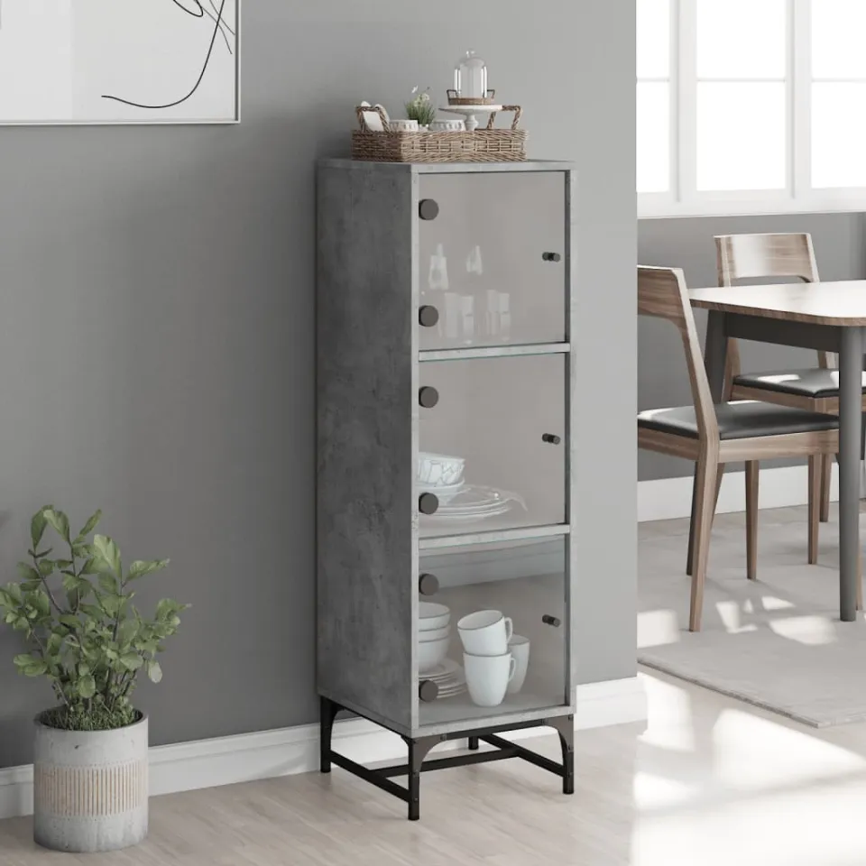 vidaXL Hoge kast met glazen deuren 35x37x120 cm betongrijs grijs, foto 3