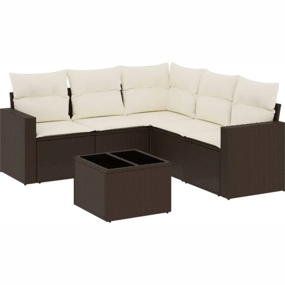 vidaXL 6-delige Loungeset met kussens poly rattan bruin