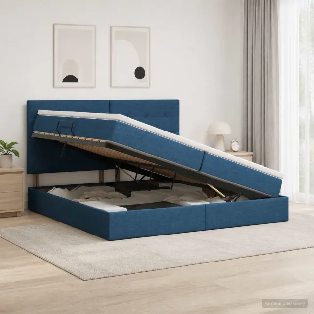 vidaXL Opslag bed met matras met hoofdeinde Blauw 200 x 200 cm Stof