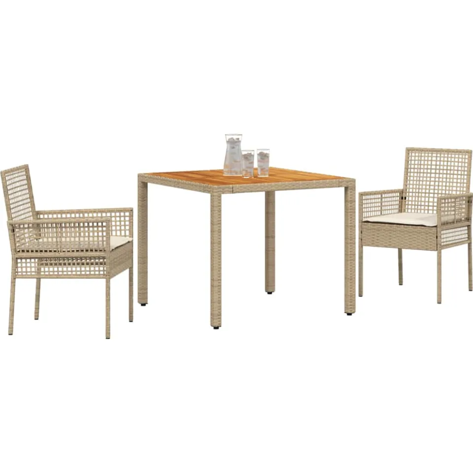 vidaXL Tuin eettafelset 3 st Beige poly rattan