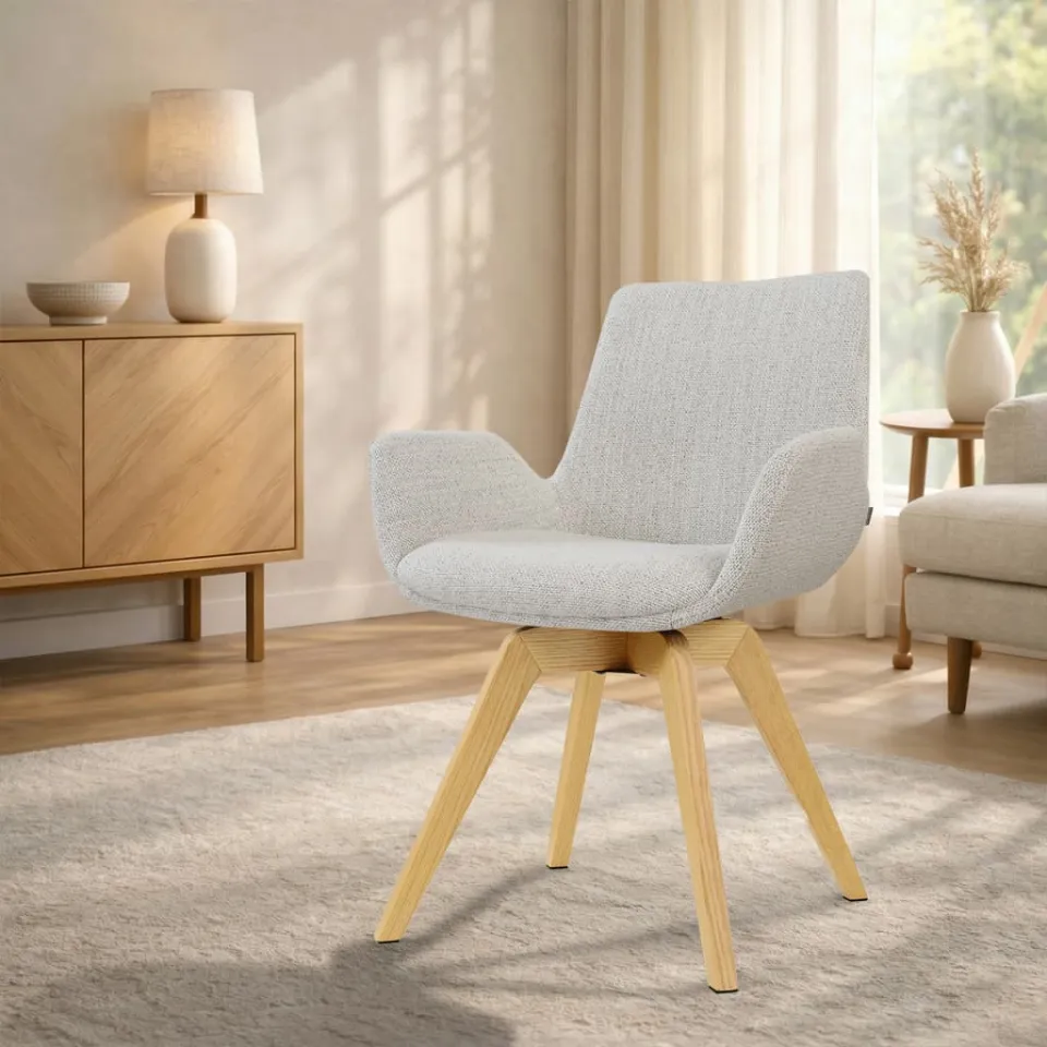Nolon Noor-Eef draaibare eetkamerstoel beige gemêleerd - houten onderstel, foto 2