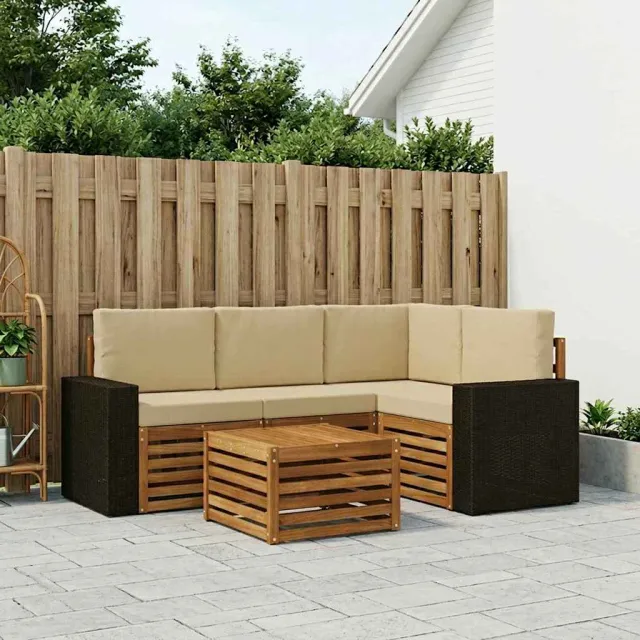 vidaXL Buiten bankenset 5 st 4-zits Natuurlijk en Beige