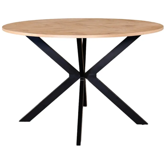 Lizzely Garden & Living Eettafel rond visgraat Ozzy bruin 120cm ronde tafel MDF eetkamertafel