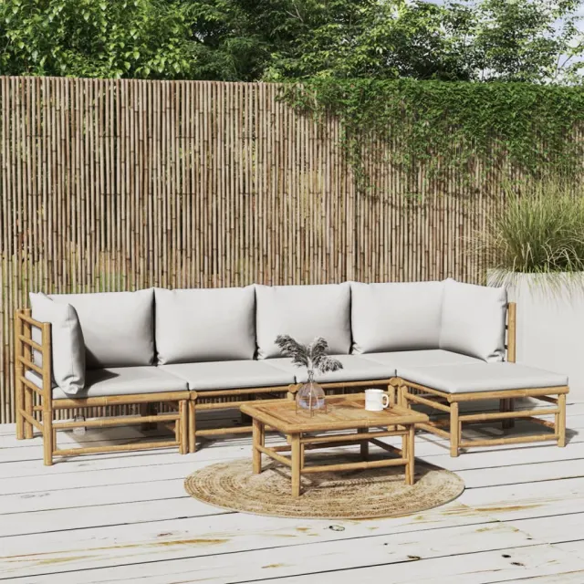 vidaXL 6-delige Loungeset met kussens bamboe lichtgrijs Bruin