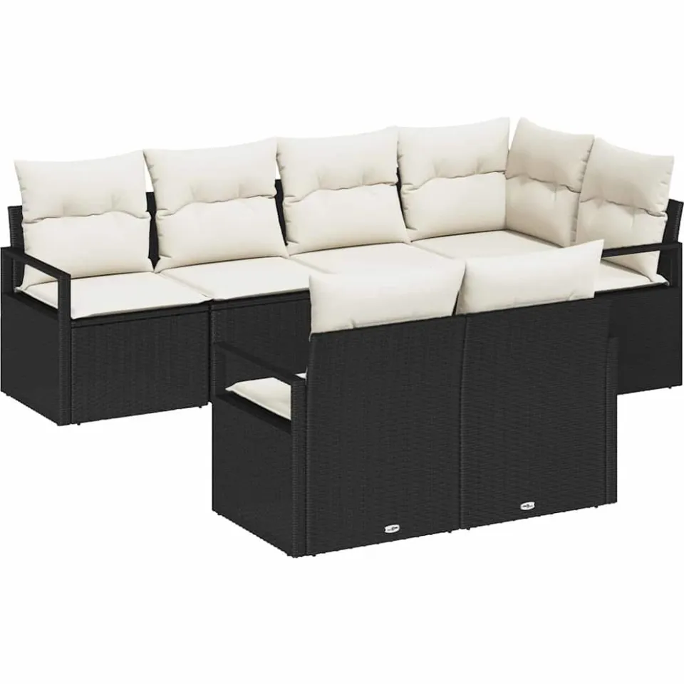 vidaXL Bankstel 7 st Zwart poly rattan