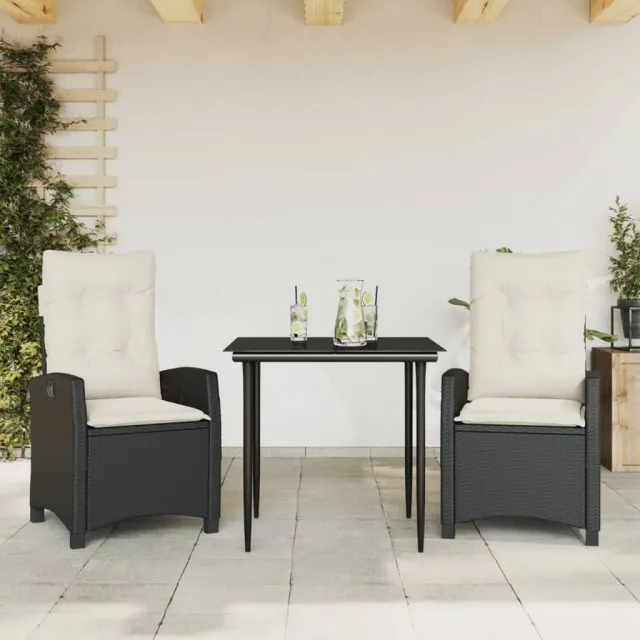 vidaXL 3-delige Tuinset met kussens poly rattan zwart, foto 2