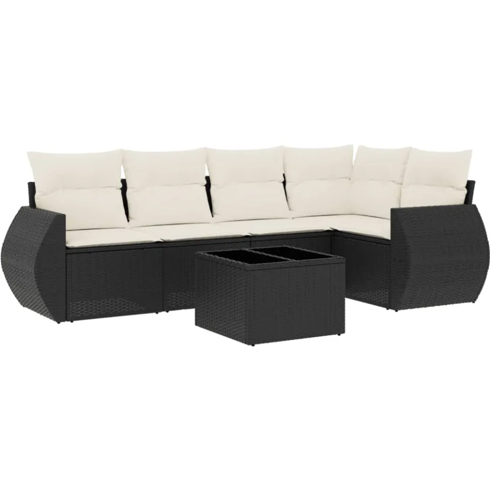 vidaXL 6-delige Loungeset met kussens poly rattan zwart, foto 3