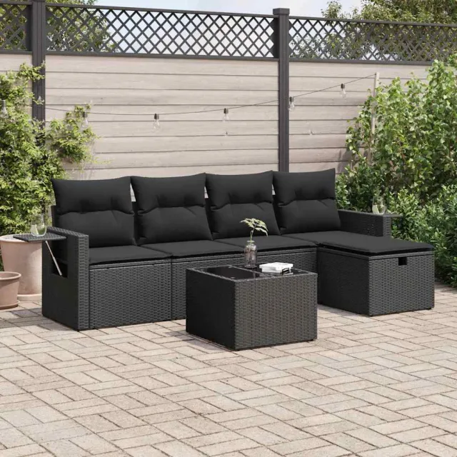 vidaXL 6-delige Loungeset met kussens poly rattan zwart, foto 2