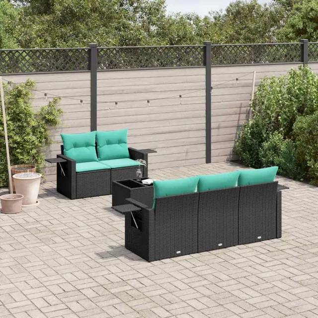 vidaXL 6-delige tuinbankset met kussens van zwart polyrotan, foto 2