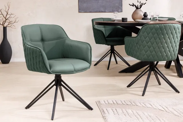 Invicta Interior Draaibare Design Stoel EUPHORIA Groen Echt Leer Zwart Metalen Frame met Armleuning - 45863 Zie omschrijving