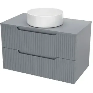 Aurlane Wastafelonderkast Emilien 46cm - Muizengrijs Mat - Met 2 Lades - Met Mat Witte Wastafel