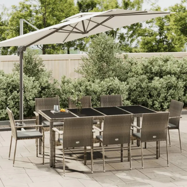 vidaXL 9-delige Tuinset met kussens poly rattan grijs, foto 2