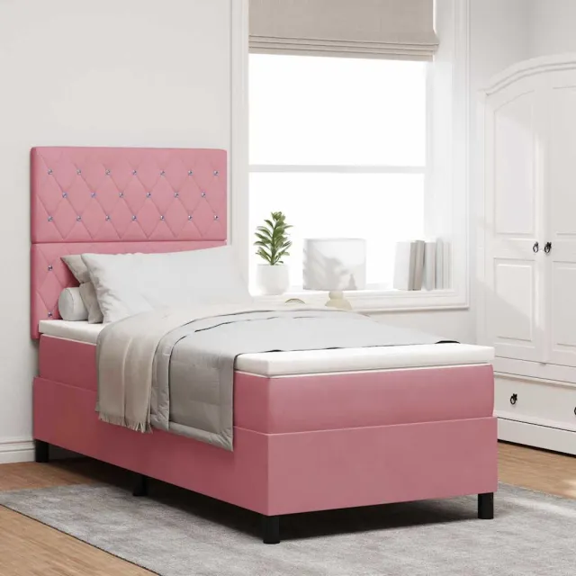 vidaXL LED Box Spring Bed met matras Roze 100 x 200 cm Fluweel