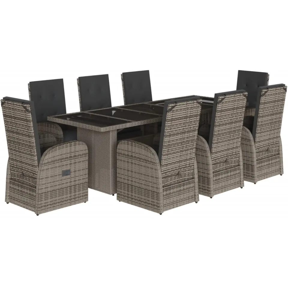 vidaXL 9-delige Tuinset met kussens poly rattan grijs, foto 3