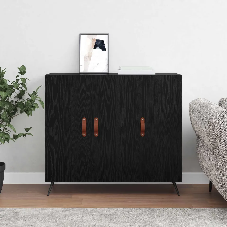 vidaXL Dressoir Zwart Eiken 89,5 x 34 x 80 cm Bewerkt hout, foto 3