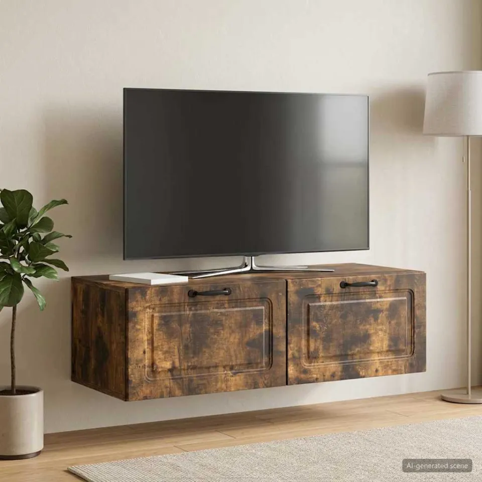 vidaXL Wandbeugel TV-kast Gerookt eiken 98 x 41 x 30 cm Bewerkt hout, foto 4