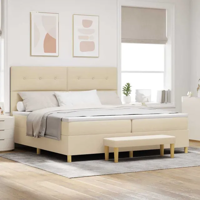 vidaXL Boxspring bed met hoofdeinde Crème 200 x 200 cm Stof