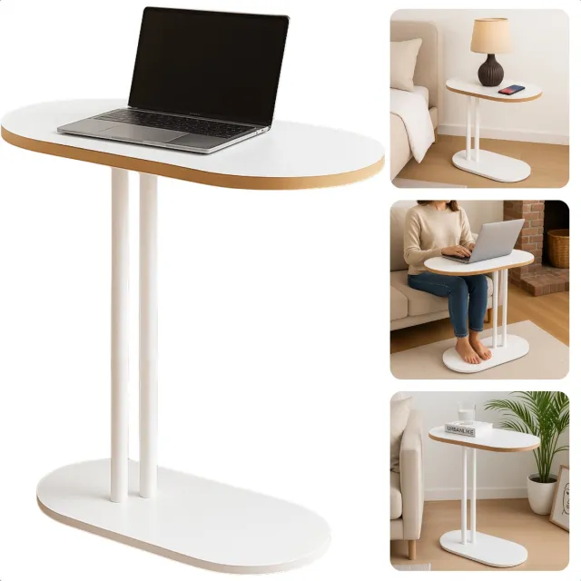 Cheqo Moderne Bijzettafel - Salontafel Set - Bijzet Tafel Set - Laptoptafel - Banktafel - Nachtkastje - Wit Metaal - Compacte Laptoptafel - MDF NTB