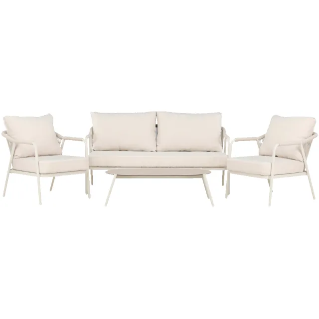 Nest outdoor Sienna 4 delige tuin loungeset beige - tweezitsbank, twee fauteuils en salontafel - met zitkussens