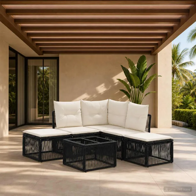 vidaXL Tuinbankenset 6 st Zwart poly rattan, foto 2