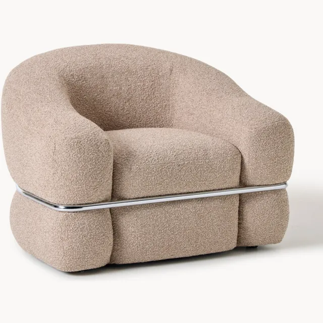Westwing Collection Bouclé fauteuil Wilma Beige, Zilverkleurig