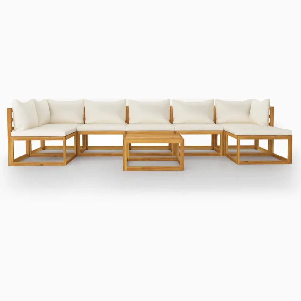 vidaXL 8-delige Loungeset met kussens massief acaciahout crème