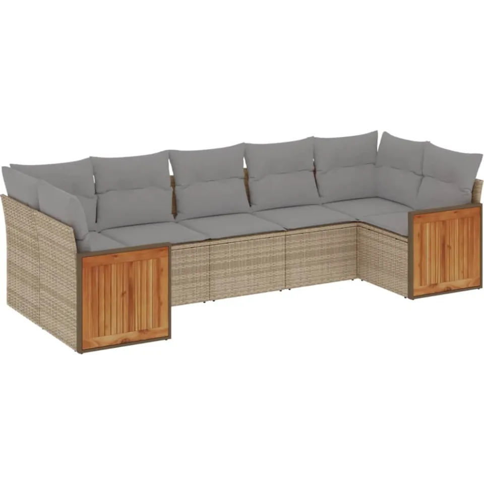 vidaXL 7-delige Loungeset met kussens poly rattan beige, foto 3