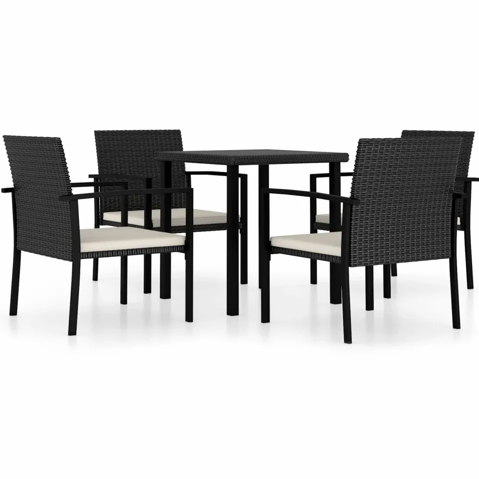 vidaXL Tuin eettafelset 5 st Zwart poly rattan